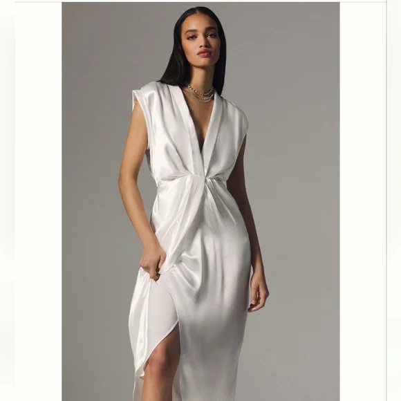 anthropologie white satin dress White Satin Dresses
